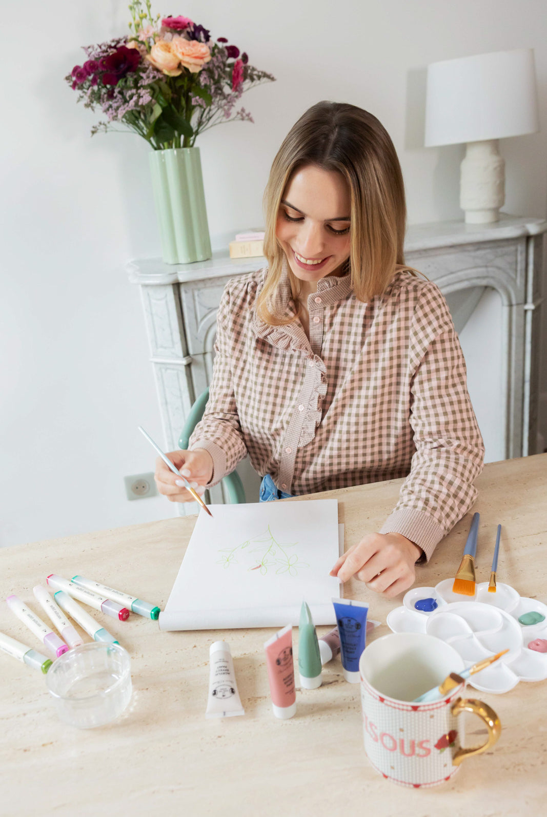 Petite-and-so-what-chemise-volant-carreaux-femme-petite-rose-kaki-isabelle