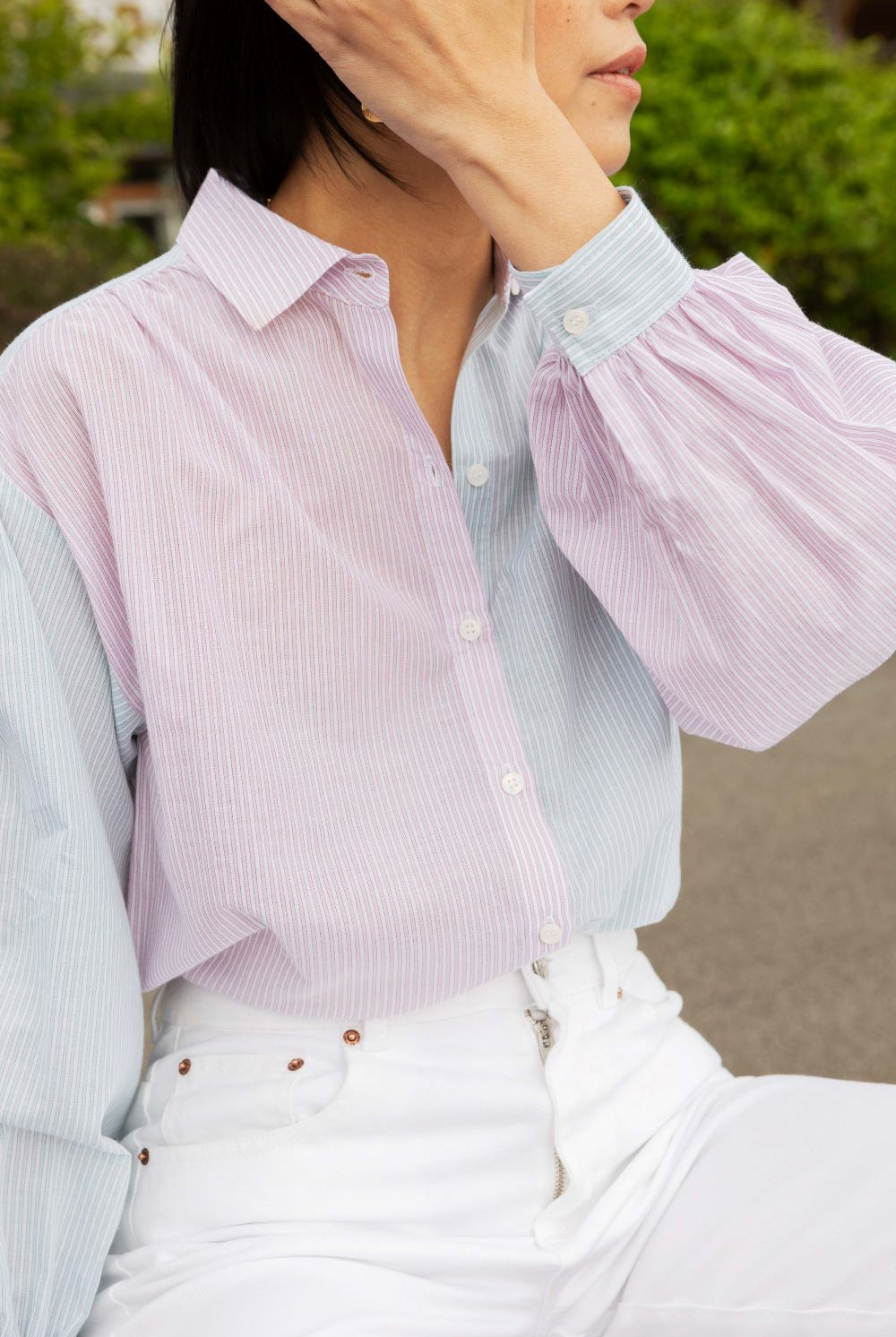 Rita top - green & pink stripes - Petite and So What