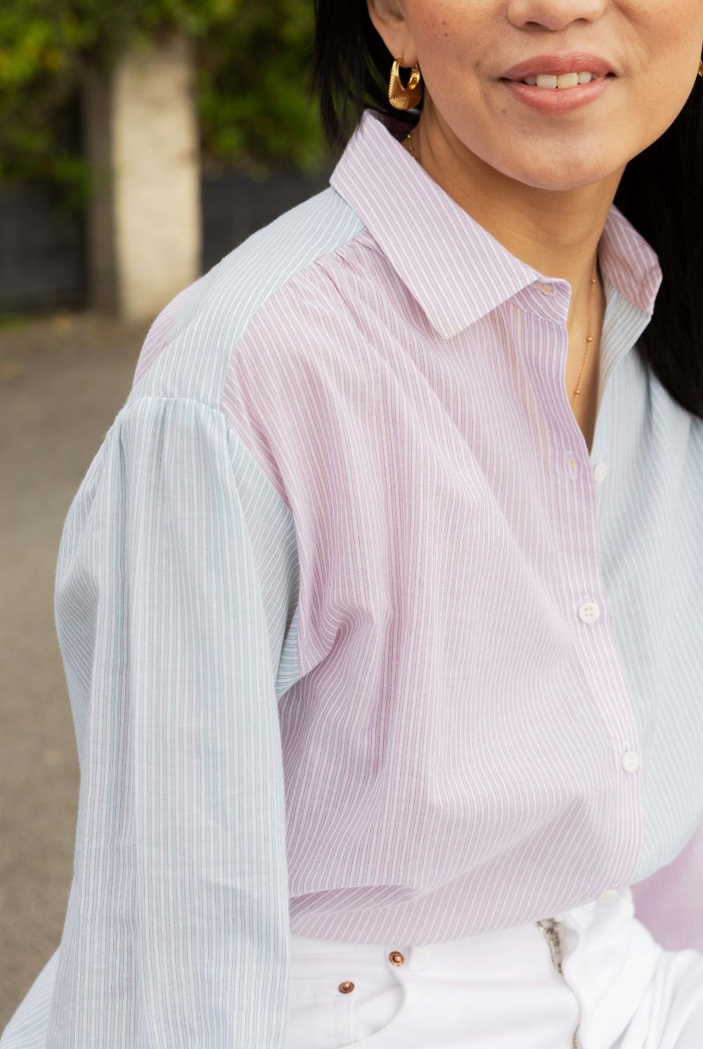 Rita top - green & pink stripes - Petite and So What