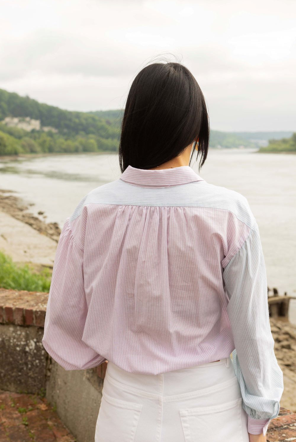 Rita top - green & pink stripes - Petite and So What