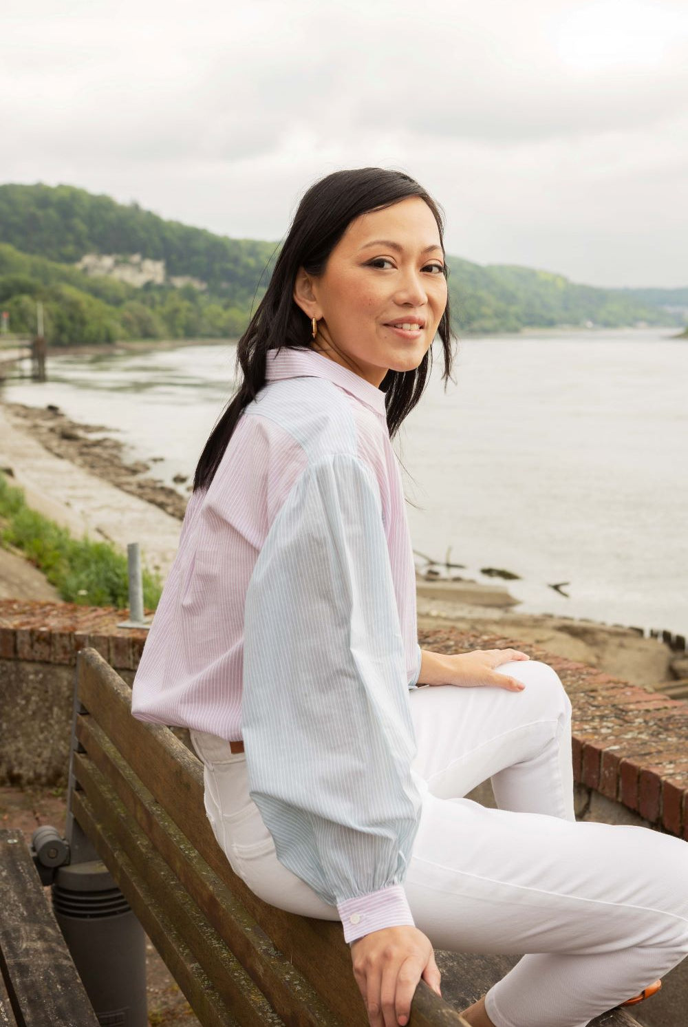 Rita top - green & pink stripes - Petite and So What