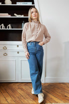 Petite-and-so-what-chemise-volant-carreaux-femme-petite-rose-kaki-isabelle