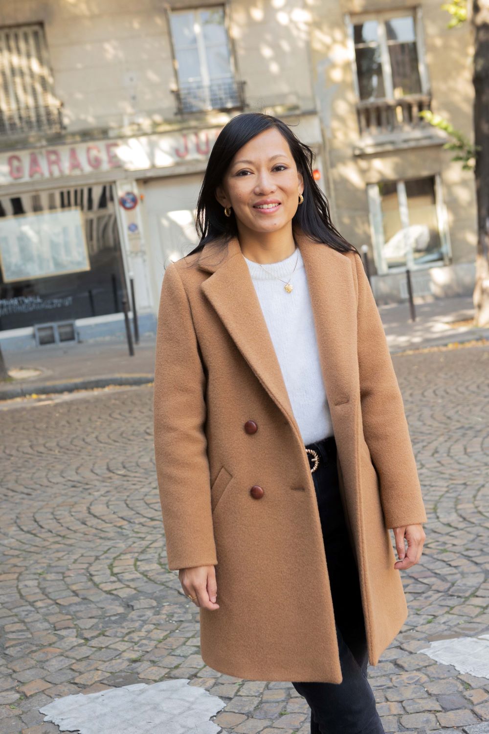 Manteau Jeanne camel Manteau mi-long droit femme petite laine