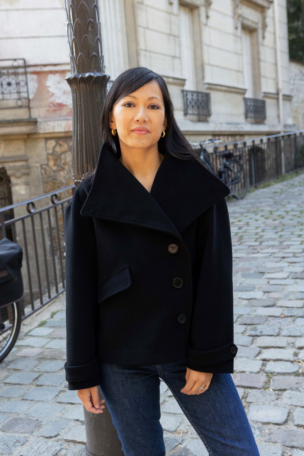 Manteau Laine Manteau Cintré à Capuche Noir Femme Ceinture