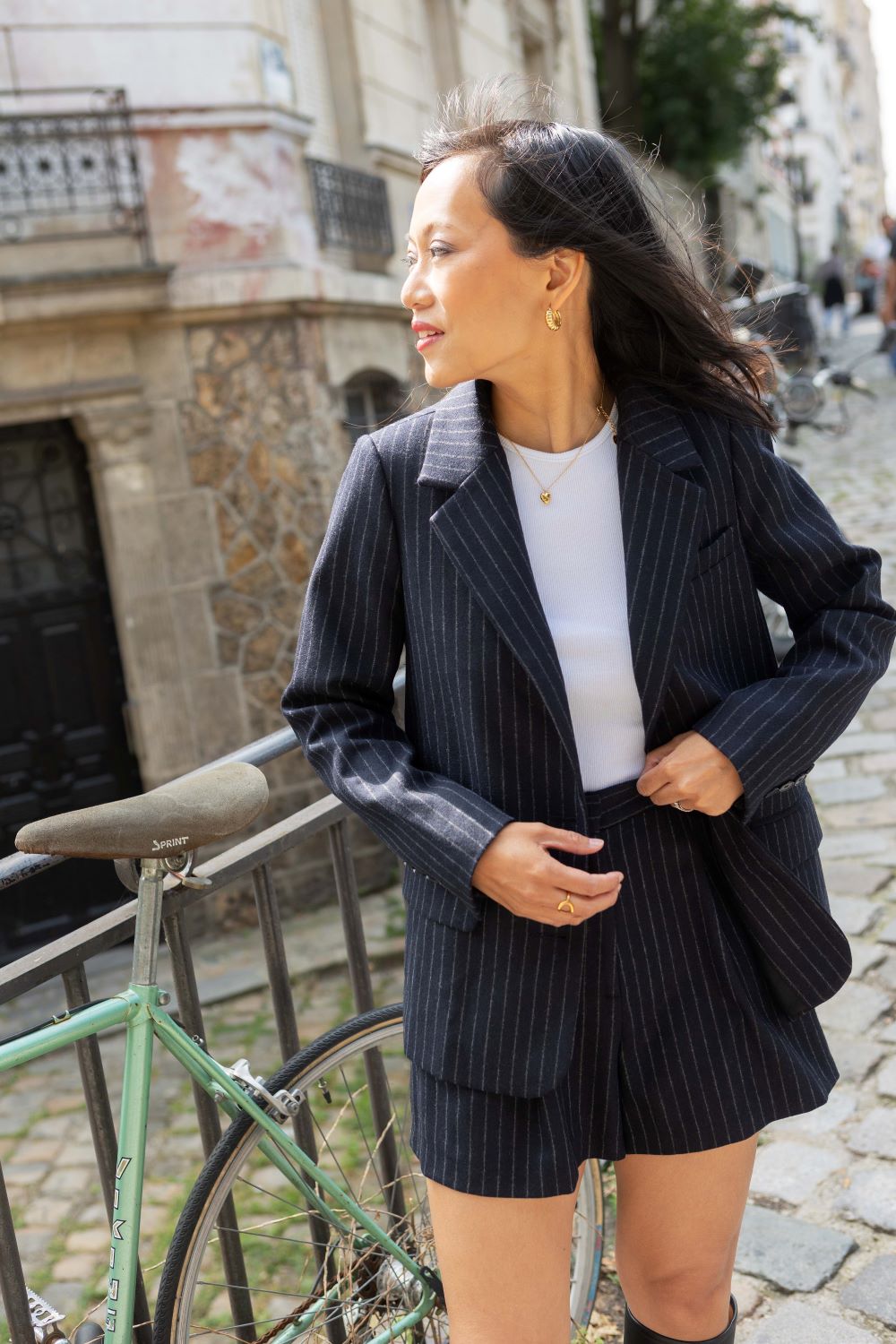 Short Jennette - marine rayures tennis - Petite and So What