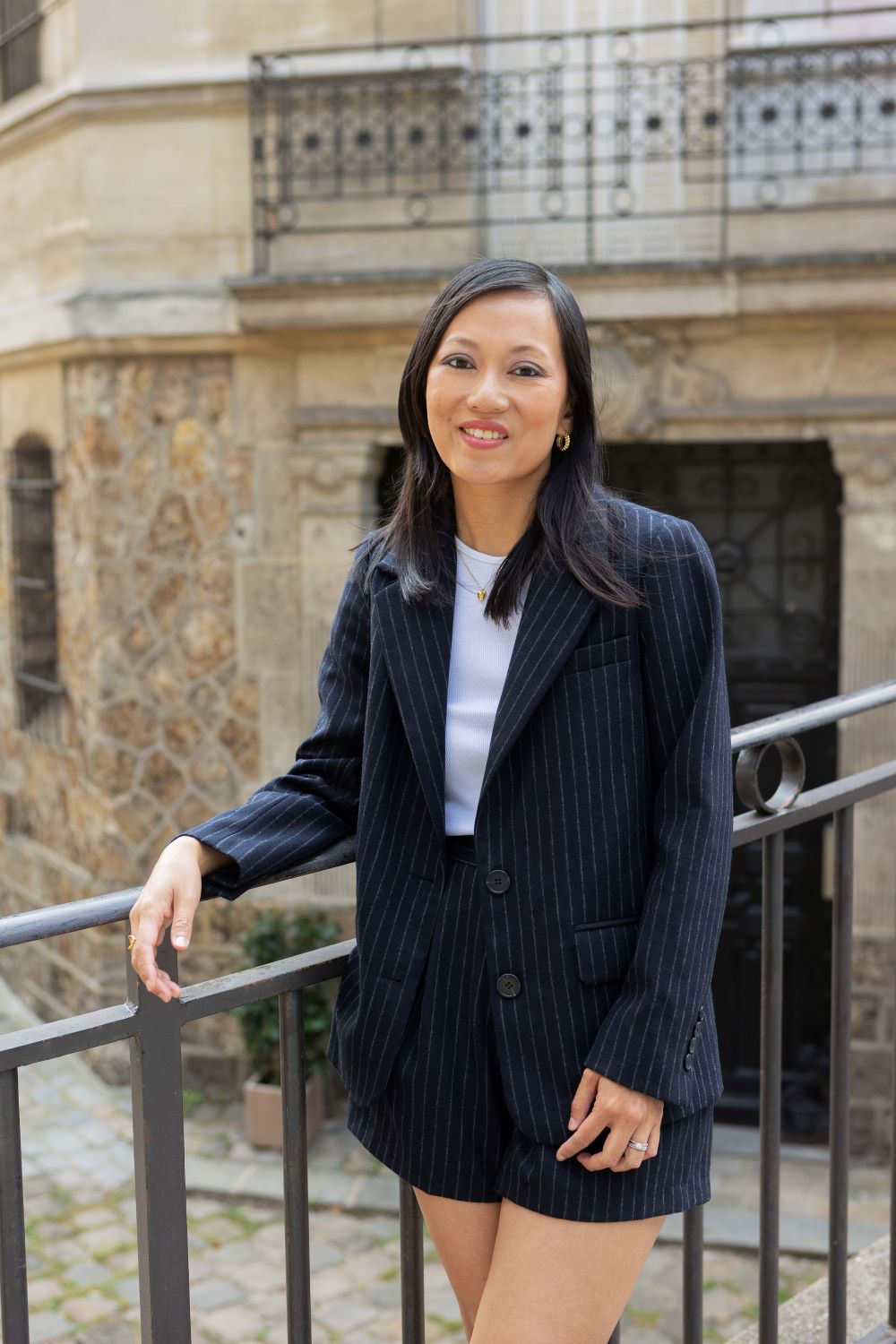 Short Jennette - marine rayures tennis - Petite and So What